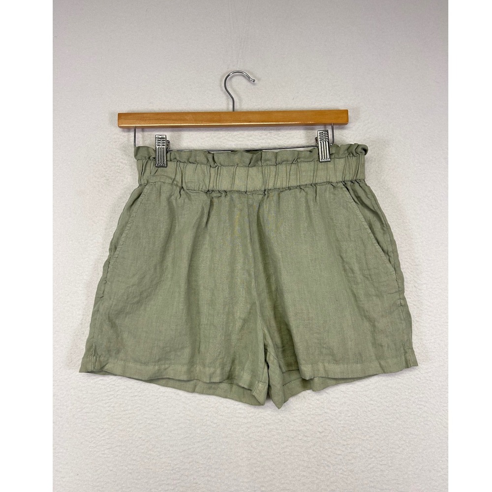 Coastal Boho C&C California Women S Sage Green 100% Linen Paperbag Waist Shorts